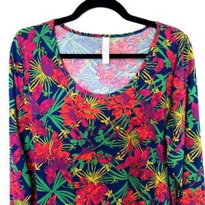 LuLaRoe Lynnae Tunic Top 2XL Multicolored Tropical Hawaiian Floral Long Sleeve